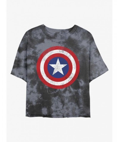 Marvel Captain America Distressed Shield Tie-Dye Girls Crop T-Shirt $9.02 T-Shirts