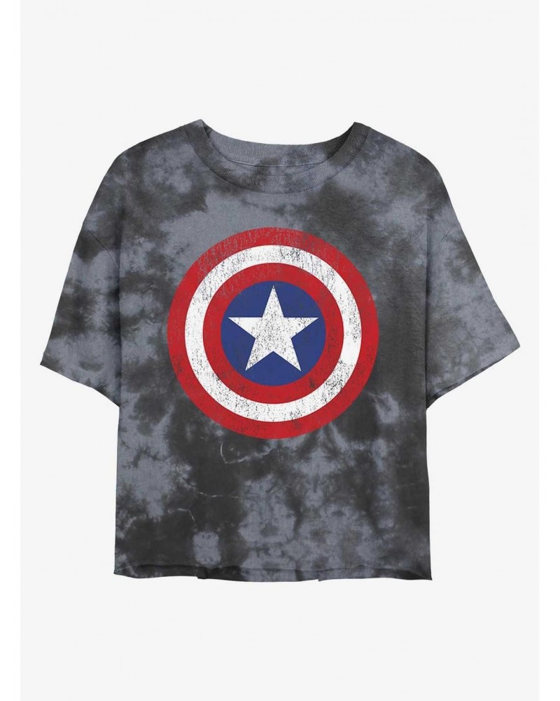 Marvel Captain America Distressed Shield Tie-Dye Girls Crop T-Shirt $9.02 T-Shirts