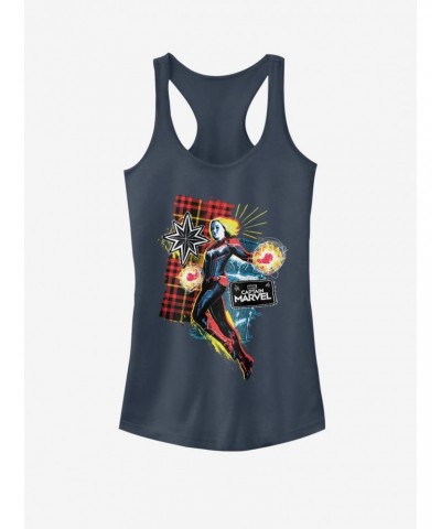 Marvel Captain Marvel 90's Grunge Patch Marvel Girls Tank $9.16 Tanks