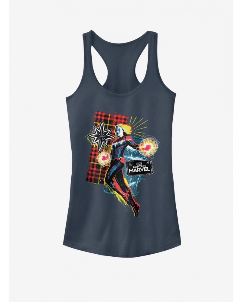 Marvel Captain Marvel 90's Grunge Patch Marvel Girls Tank $9.16 Tanks