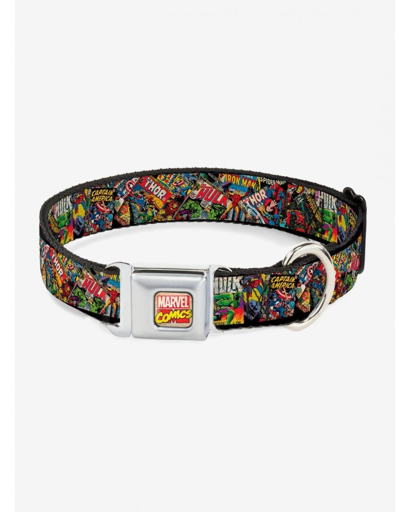 Marvel Avengers Retro Comic Books Stacked Seatbelt Buckle Pet Collar $8.72 Pet Collars