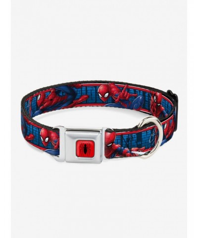 Marvel Spider-Man 3 Action Poses Bricks Stripe Blues Red White Seatbelt Buckle Dog Collar $10.76 Pet Collars