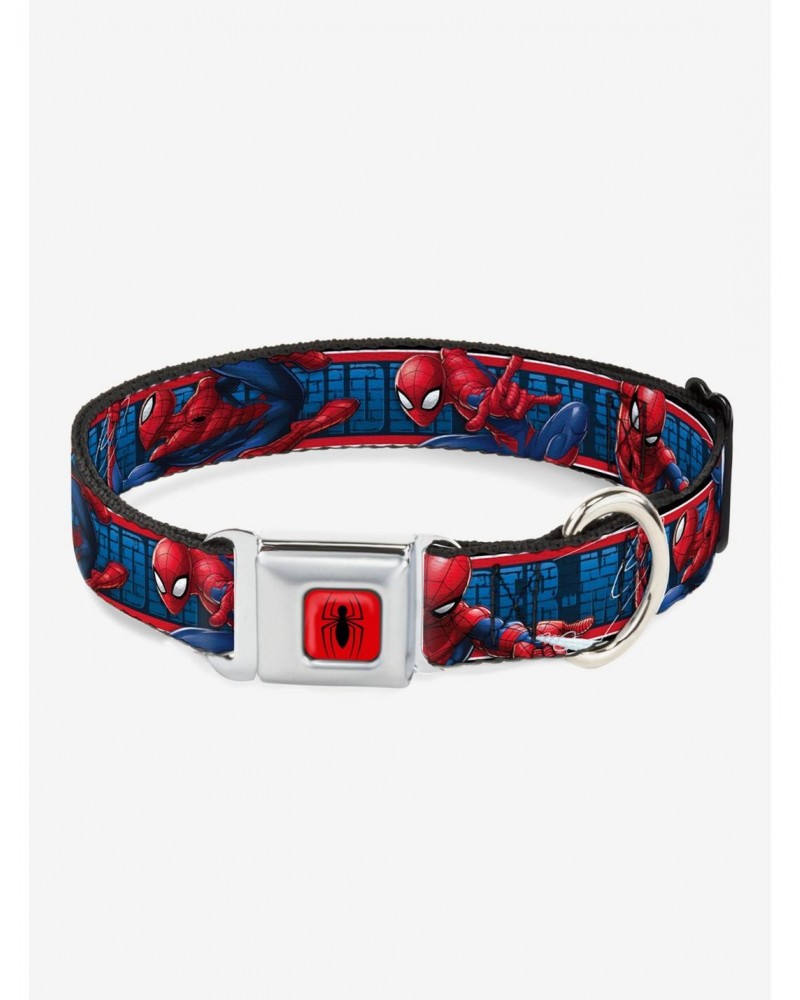 Marvel Spider-Man 3 Action Poses Bricks Stripe Blues Red White Seatbelt Buckle Dog Collar $10.76 Pet Collars