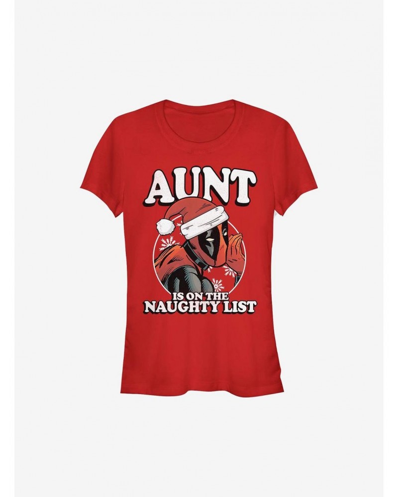 Marvel Deadpool Aunt Is On The Naughty List Holiday Girls T-Shirt $9.76 T-Shirts