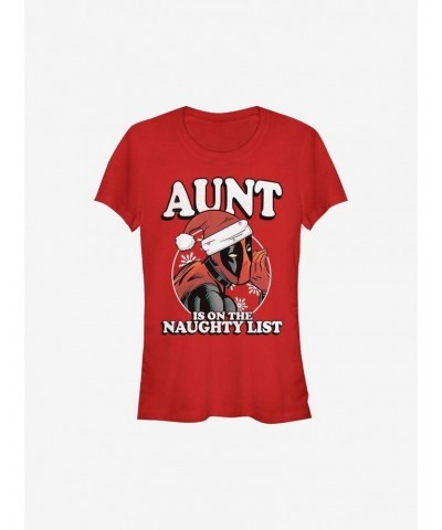 Marvel Deadpool Aunt Is On The Naughty List Holiday Girls T-Shirt $9.76 T-Shirts