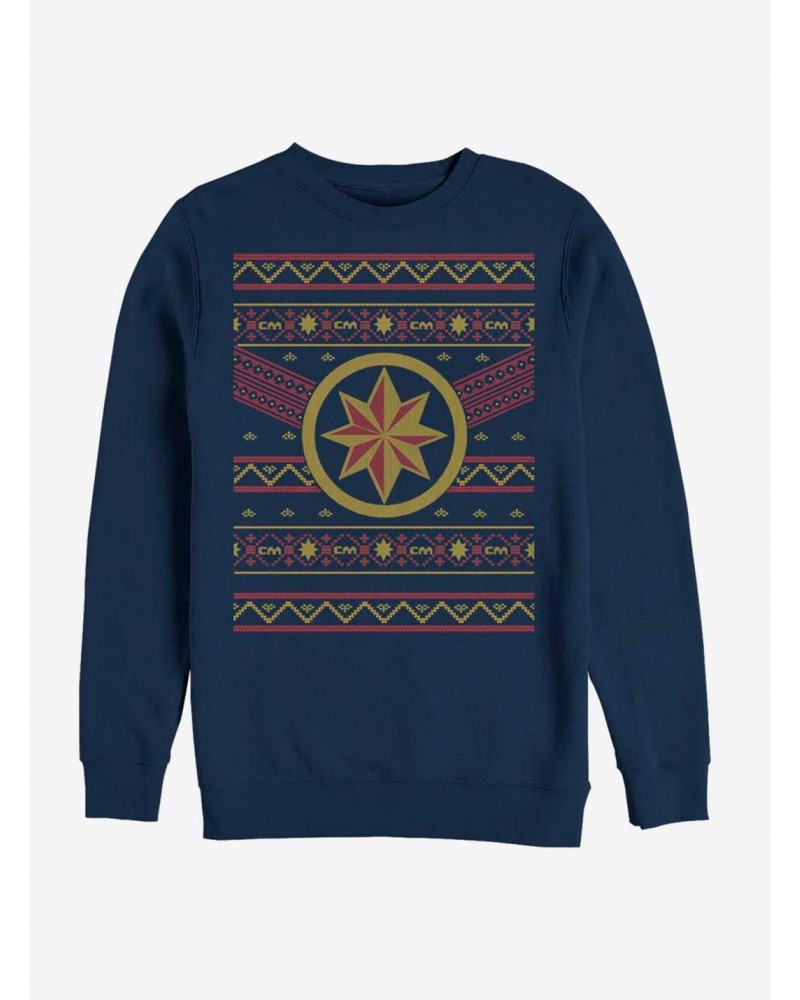 Captain Marvel Logo Ugly Christmas Crew Sweatshirt $14.46 Sweatshirts