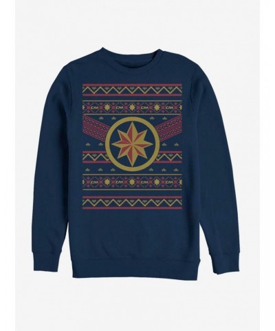 Captain Marvel Logo Ugly Christmas Crew Sweatshirt $14.46 Sweatshirts