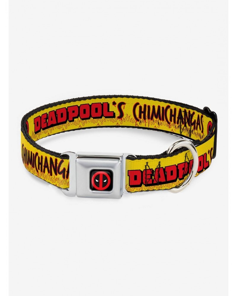 Marvel Deadpool Chimichangas Flames Yellow Black Red Seatbelt Dog Collar $9.16 Pet Collars