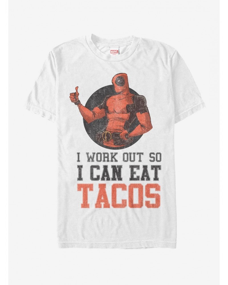 Marvel Deadpool Work Out Eat Tacos T-Shirt $7.65 T-Shirts