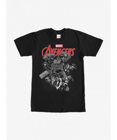 Marvel Avengers Attack Comic Greyscale T-Shirt $6.88 T-Shirts