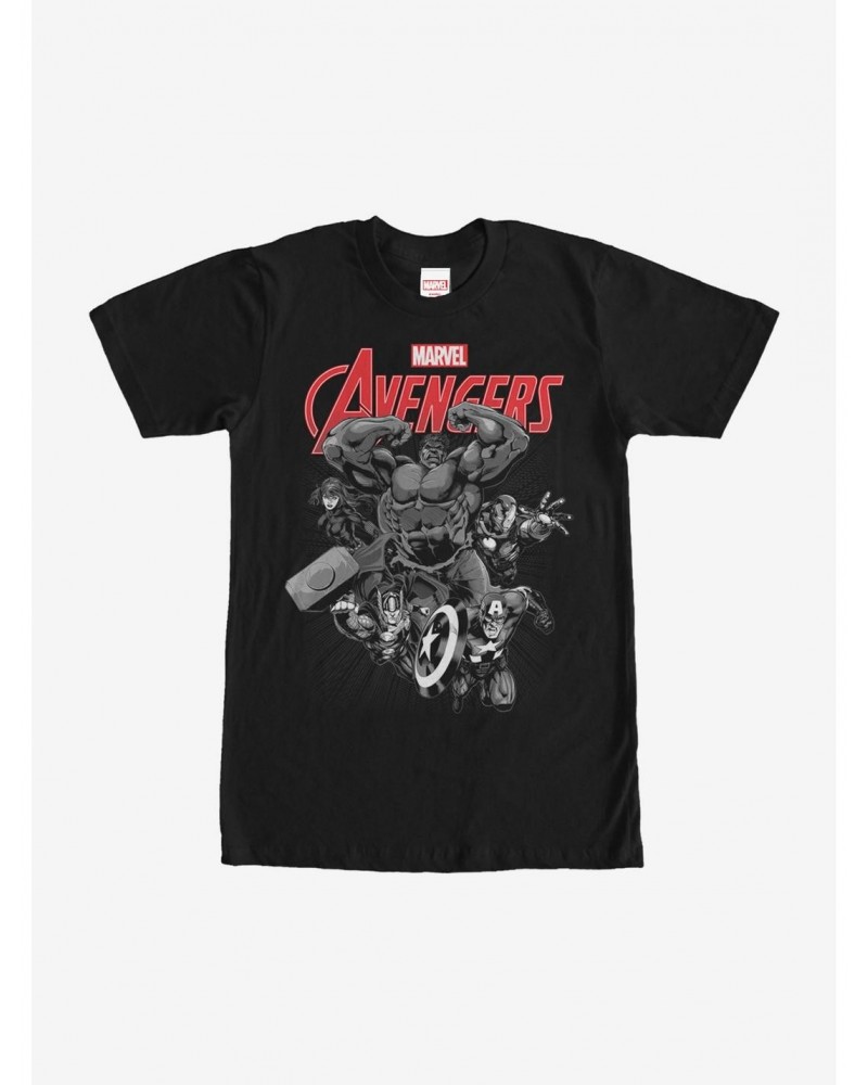 Marvel Avengers Attack Comic Greyscale T-Shirt $6.88 T-Shirts