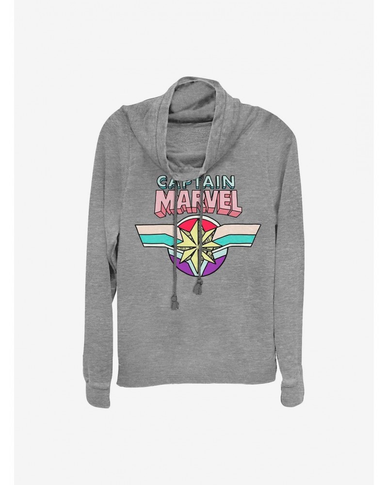 Marvel Captain Marvel Logo Cowlneck Long-Sleeve Girls Top $15.09 Tops