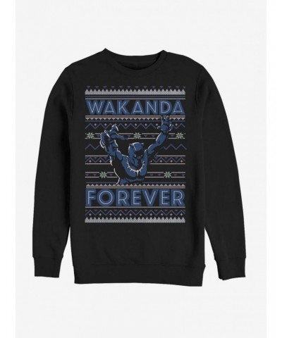 Marvel Black Panther Wakanda Forever Ugly Christmas Crew Sweater $9.45 Sweaters