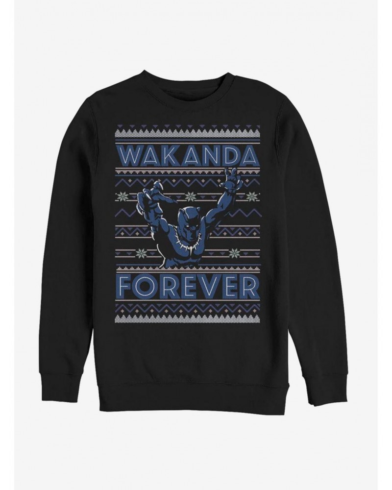 Marvel Black Panther Wakanda Forever Ugly Christmas Crew Sweater $9.45 Sweaters