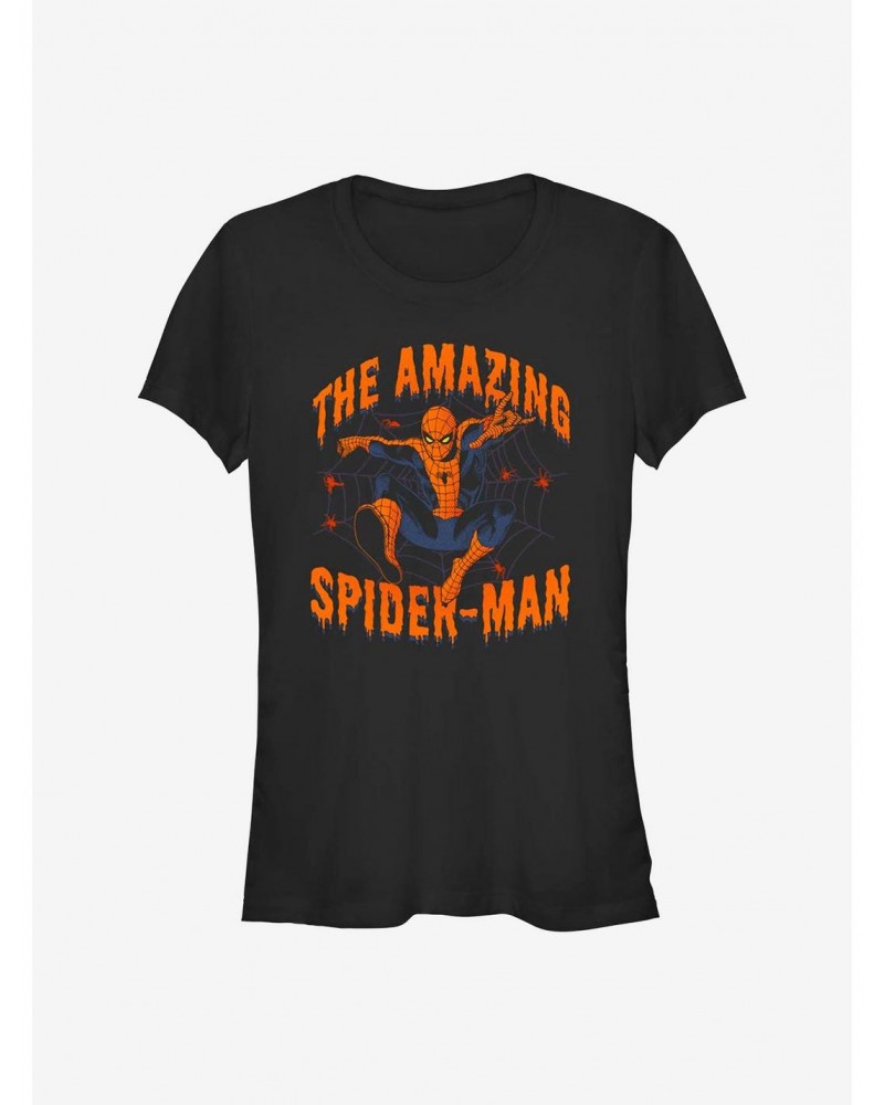 Marvel Spider-Man Halloween Drip Font Girls T-Shirt $8.37 T-Shirts