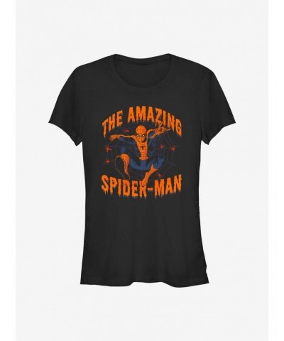 Marvel Spider-Man Halloween Drip Font Girls T-Shirt $8.37 T-Shirts