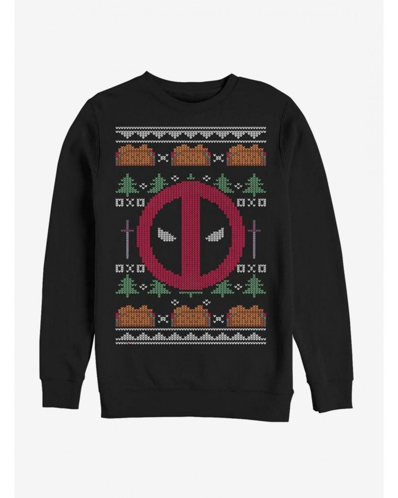 Marvel Deadpool Face Ugly Christmas Crew Sweatshirt $10.04 Sweatshirts