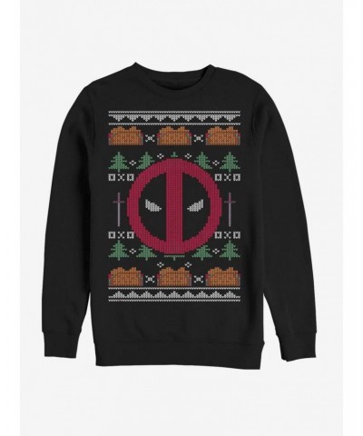 Marvel Deadpool Face Ugly Christmas Crew Sweatshirt $10.04 Sweatshirts